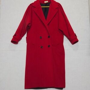 Jill Jr. Red Double Breasted Wool Blend Coat Classic Midi Length ptp: 24.5"